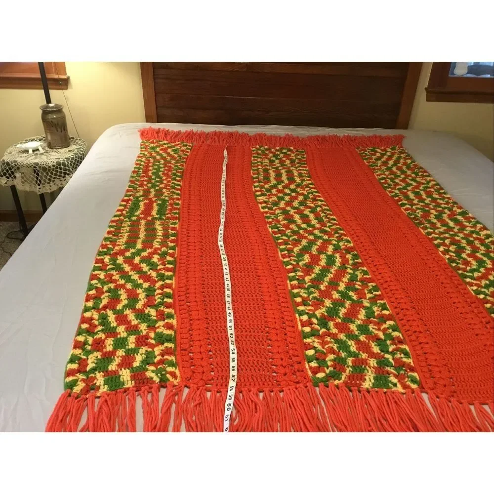 Vintage handmade Crochet‎ afghan Throw couch Sofa blanket Orange 58X48